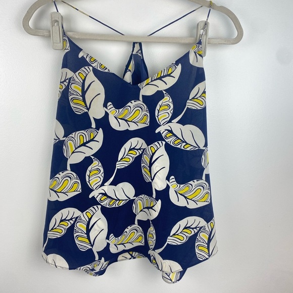J Crew Carrie 100% silk cami top strappy tank tropical leaf print navy blue 4 - Picture 4 of 12